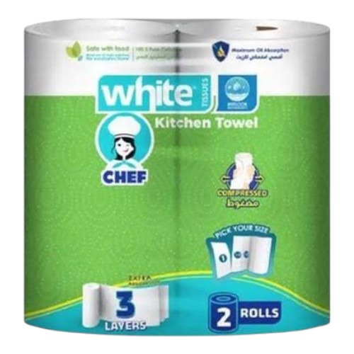 WHITE KITCHEN ROLL 2 PCS بكره 2 مطبخ مناديل وايت